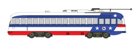 HO Kansas City-Style Post-War PCC Streetcar Standard DC Executive Line Bicentennial Scheme No Number or State (white, blue, red)