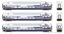 HO Bi-Level Commuter 2 Coach and Cab Car Set - Ready to Run -- Metrolink Set No.1 (Cab 612, Coach 183, 204, white, blue)