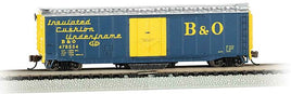 N Track Cleaning 50' Plug-Door Boxcar - Ready to Run -- Baltimore & Ohio #478554 (blue, yellow; Cushion Underframe Markings)