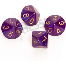 Chessex 7 Set Polyhedral Dice Borealis Royal Purple Gold Luminary D10s CHX27387