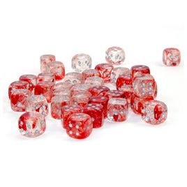 Chessex 12mm D6 Set Dice 36 Count Nebula Red Silver Luminary CHX27954