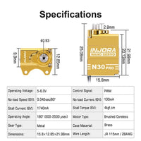 INJORA High Torque N30 PRO NANO Servo with Servo Saver for 1/30 SCX30 (Brass) INJS-N30PRO-B