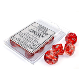 Chessex 10 D10 Polyhedral Dice Nebula Red Silver Luminary CHX27354