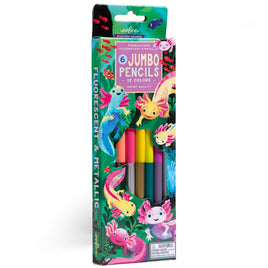 eeBoo Axolotl 6 Double Sided Fluorescent And Metallic Jumbo Color Pencils