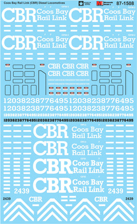 HO Scale Decals - Coos Bay Rail Link (CBR) Diesel Locomotives