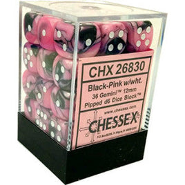 Chessex 12mm D6 Set Dice 36 Count Gemini Black-Pink/White CHX 26830