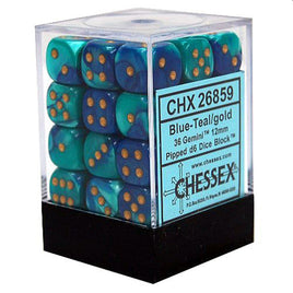 Chessex 12mm D6 Set Dice 36 Count Gemini Blue Teal Gold26859