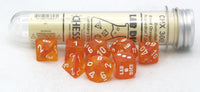 Lab Dice 6 Borealis Polyhedral Blood Orange/White Luminary Dice Set (7) + Bonus Dice