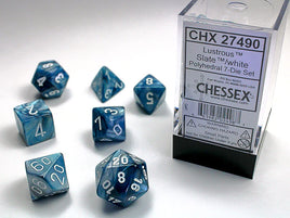 Lustrous Polyhedral Slate/White Dice Set (7)