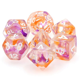 Purple and Orange Swirl Polyhedral Dice Set (7)