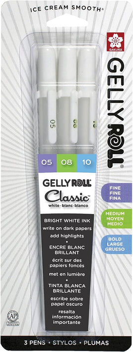 Gelly Roll Pens White (Fine, Medium & Bold Point): 3 Piece