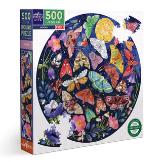 eeBoo Moths 500 Piece Round Jigsaw Puzzle