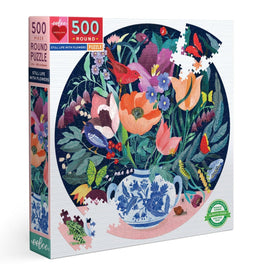 eeBoo Still Life With Flowers 500 Piece Round Jigsaw Puzzle