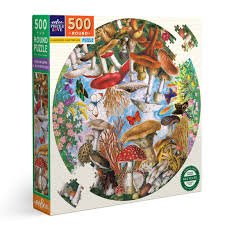 eeBoo Mushrooms And Butterflies Round 500 Piece Jigsaw Puzzle