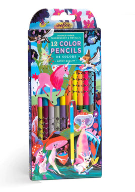 eeBoo Magical Creatures 12 Double Sided Fluorescent And Metallic Color Pencils