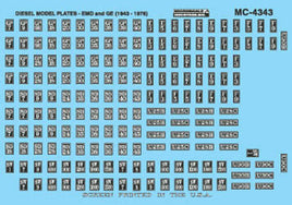HO Scale Decals - Diesel Model Plates, EMD and GE, 1939+