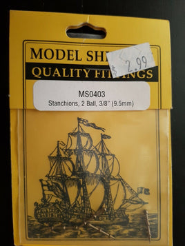Model ShipWays 2 Ball Brass Stanchion, 3/8" (3)