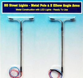 HO Street Lights - Metal Pole & 2 Elbow Angle Arms