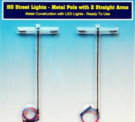 HO Street Lights - Metal pole with 2 Straight Arms