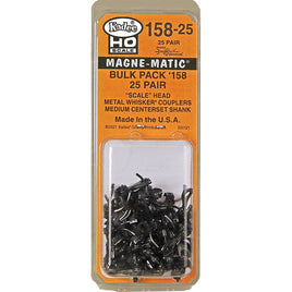 #158-25 HO Scale Bulk Pack - 25 pair #158 Scale Whisker® Metal Couplers - Medium (9/32") Centerset Shank