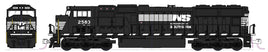 Norfolk Southern Number 2588. Black and white. EMD SD70M. Standard DC