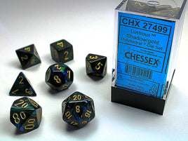 Lustrous Polyhedral Shadow/Gold Dice Set (7)