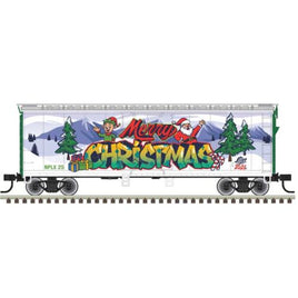 40' Plug-Door Boxcar - Ready to Run - Trainman(R) -- Merry Christmas NPLX #25 (white, green, red; Elf & Santa Waving Graphics)