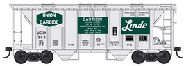 70-Ton 2-Bay Covered Hopper with Closed Sides - Ready to Run -- Union Carbide Linde 208 (gray, green, Built 7-54 Repack 1-63)