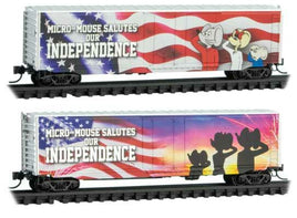 50' Plug-Door Boxcar - Ready to Run -- Micro Mouse Independence Day (white, red, blue)