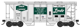 70-Ton 2-Bay Covered Hopper with Closed Sides - Ready to Run -- Union Carbide Linde 202 (gray, green, Built 7-54 Repack 1-63)