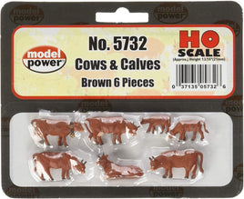 Cows/Calves Brown (6-pack) HO Scale