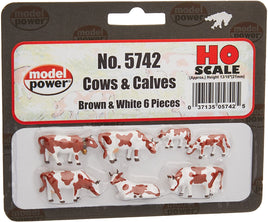 Cows/Calves Brown/White (6-pack) HO Scale