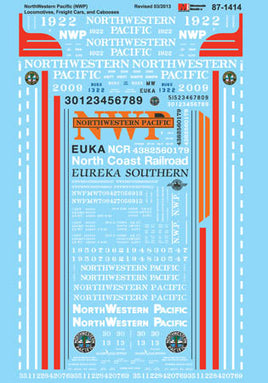 Railroad Decal Set -- North Western Pacific (NWP), Eureka Southern (EUKA), North Coast Railroad (N