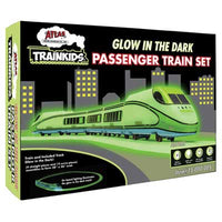 Battery-Powered Passenger Train Set - Trainkids - Sound & Remote Control -- Glow in the Dark, Loco, 3 Cars, Track, Controller