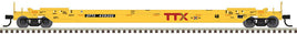 HO Gunderson 48' All-Purpose Well Car - Ready to Run -- TTX 456227 (yellow, black, red, Next Load Any Road Slogan)