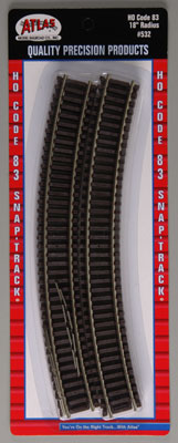 18" Radius SnapTrack (6) Code 83 HO Scale ATL532