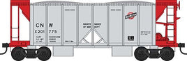 HO Scale - 70-Ton 2-Bay Ballast Hopper with Side Chutes - Ready to Run - Chicago & North Western X201775 - MOW Gray, Red -