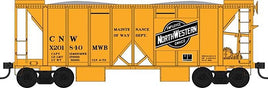 HO Scale - 70-Ton 2-Bay Ballast Hopper with Side Chutes - Ready to Run - Chicago & NorthWestern X201840 - MOW yellow, Large Logo Panel -