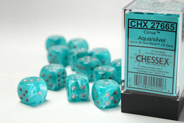 Cirrus D6 Aqua/Silver Dice Block (12 dice)