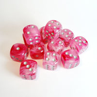 Ghostly Glow Pink/Silver 16mm d6 Dice Set (12)