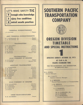 Southern Pacific Oregon Division Timetable #1 October 28, 1973