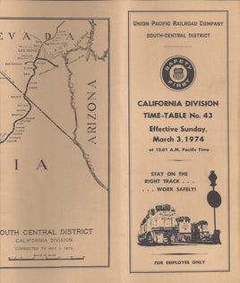 Union Pacific California Division Timetable #43 March 3, 1974