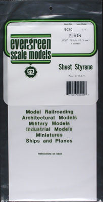.020x6x12" Plain Sheet White Styrene Plastic (Pack of 3) 269-9020
