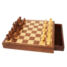 Wooden Magnetic Chess Set with Storage Drawer