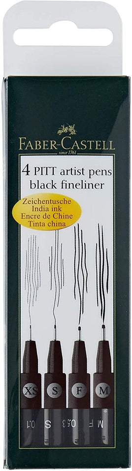 Pitt Pigmented Drawing India Ink Artist Pen Box of 4 Line Widths in Black