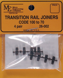 Micro Engineering HO Scale Plastic Insulated Transition Rail Joiners (8 Pack) Code 100 to 70