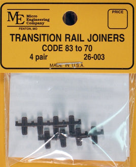 Micro Engineering HO Scale Plastic Insulated Transition Rail Joiners (8 Pack) Code 83 to 70