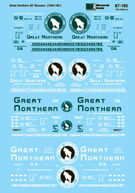 Great Northern 40' Single Door Box Cars 1950-60 - Mineral Red Scheme HO Decal Set