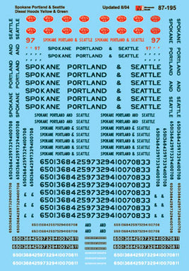 Spokane, Portland & Seattle Hood Unit Diesels (yellow, green) HO Decal Set