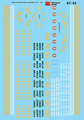 Great Northern Cab Unit Diesels (Orange, Green, Yellow lettering), 1941-1967 HO Decal Set